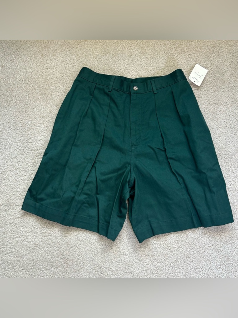 NWT Vintage 90s Forest Green Pleated Chino Shorts | Made in USA Cotton Sz 12